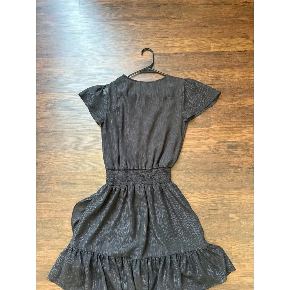 Michael Kors Metallic Crinkled Georgette Ruffled‎ Wrap Dress